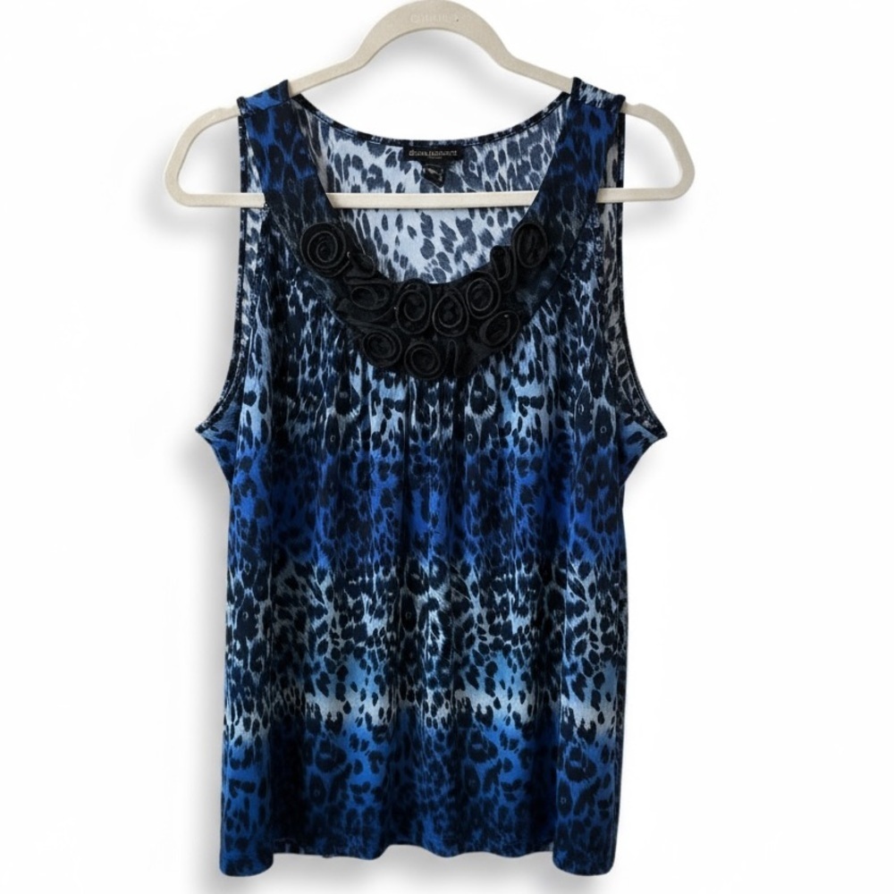 Susan Lawrence Leopard Print Tank Top in Blue and Black Women’s 1X